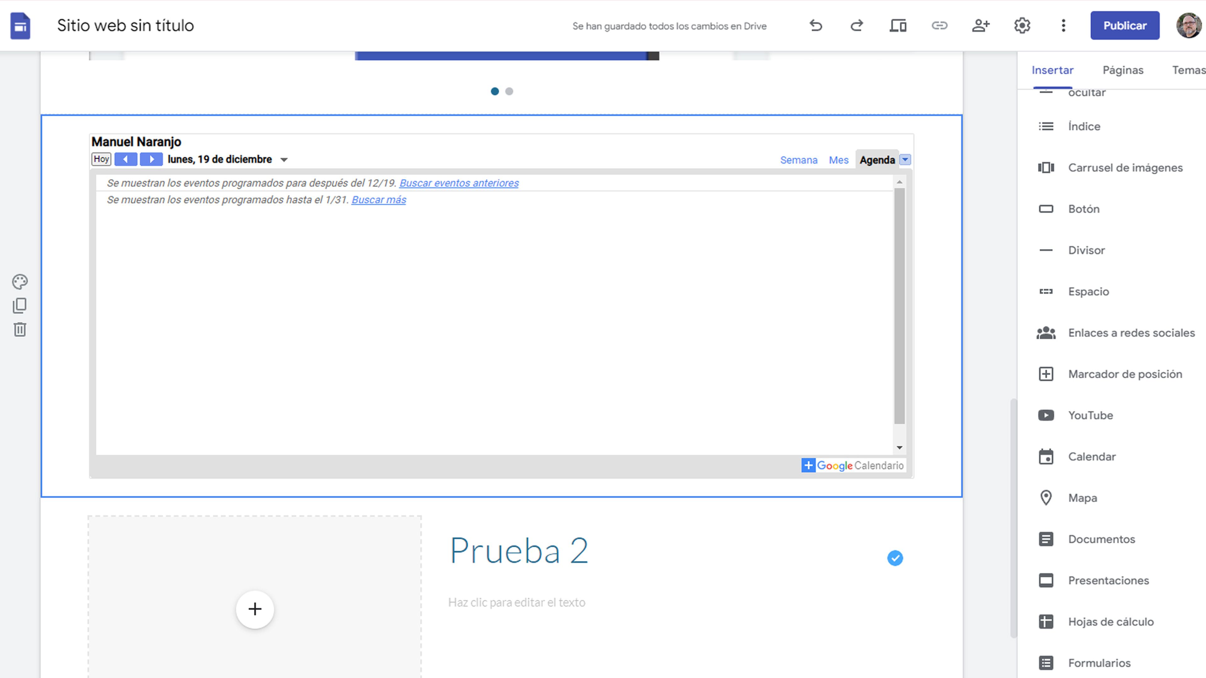 Integración de Google Calendar Google Sites