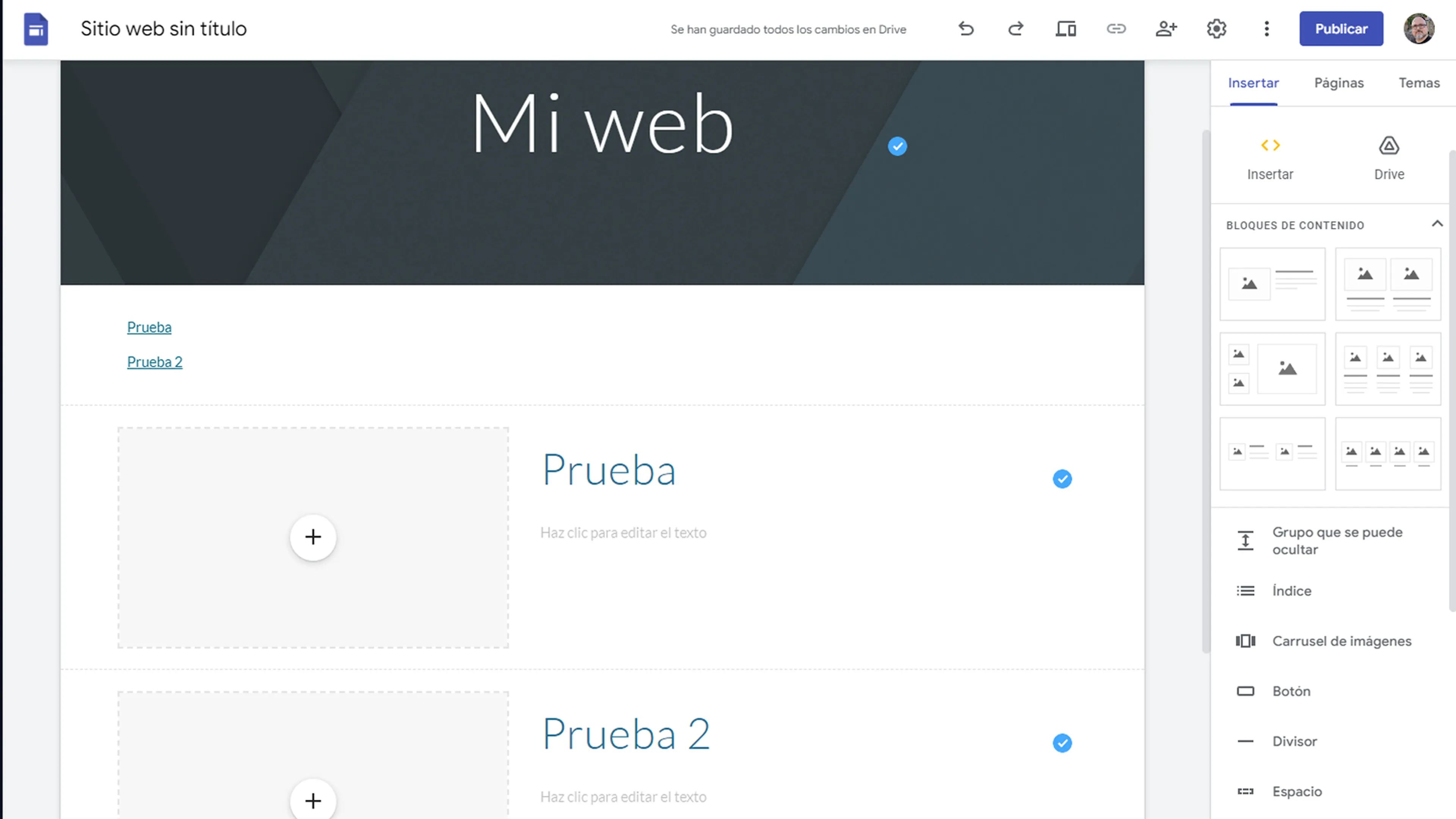 Índice automático Google Sites
