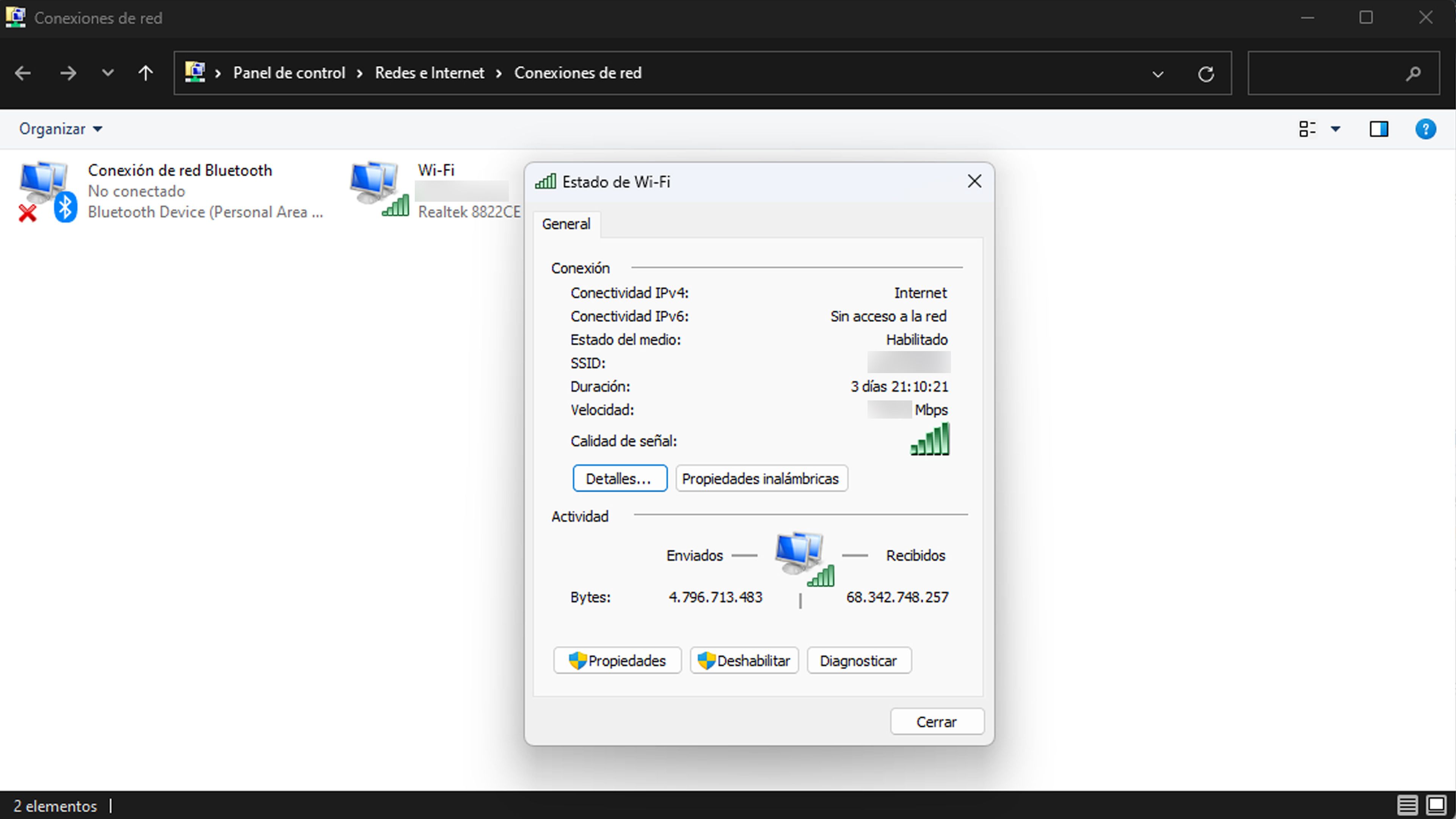 Velocidad red por panel de control