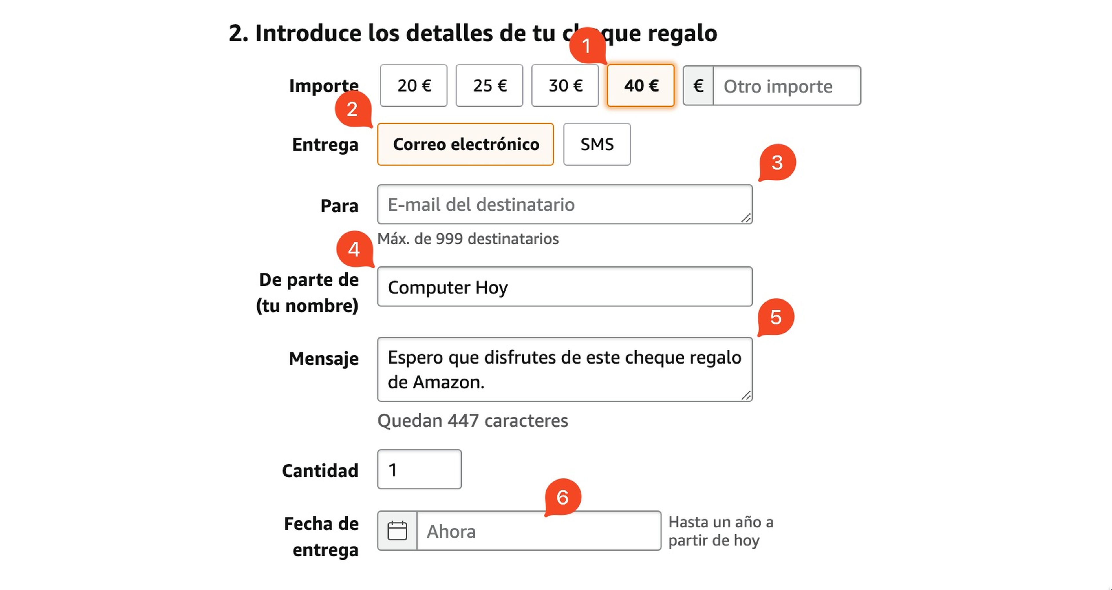 Opciones de cheques regalo de Amazon