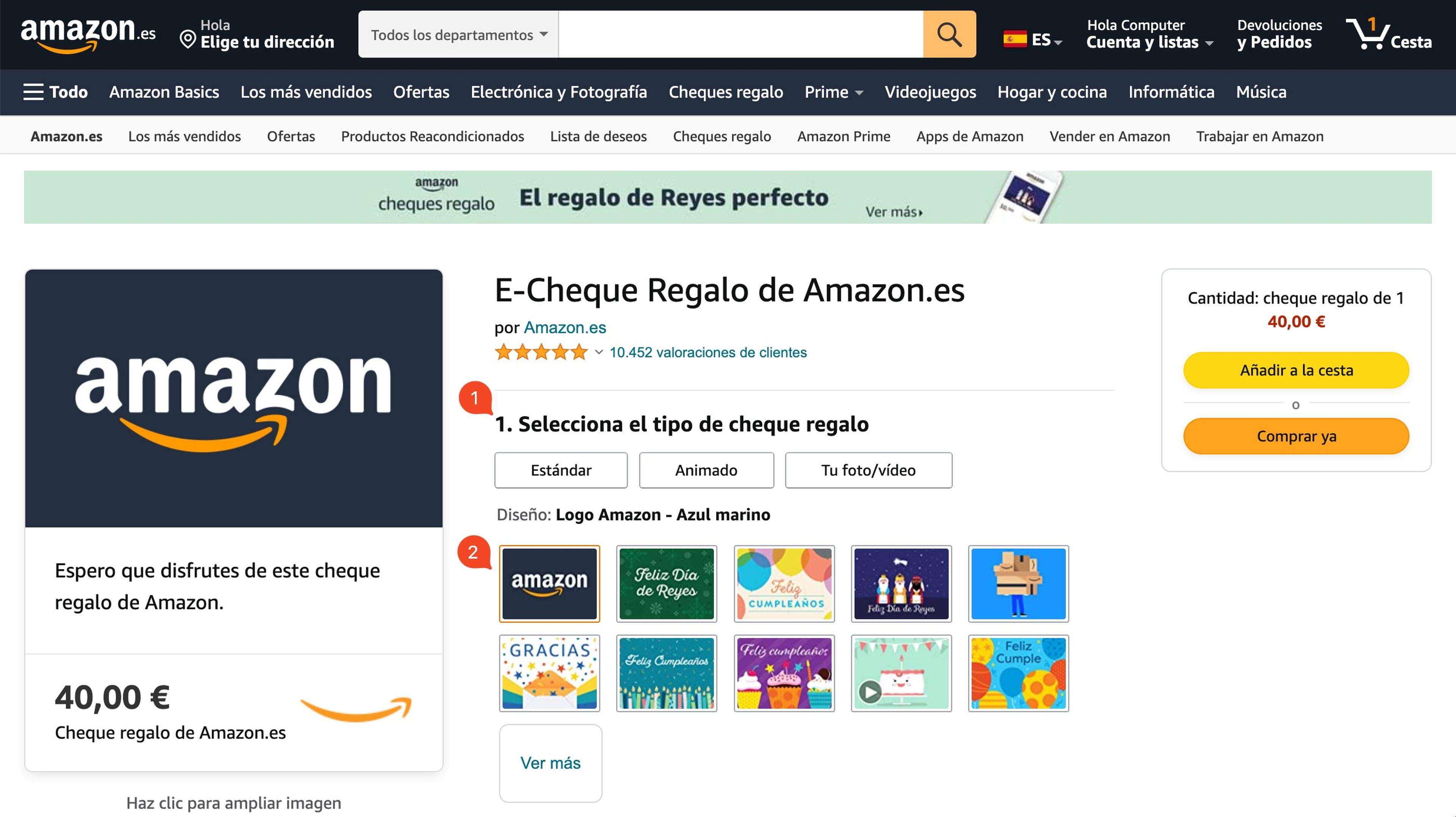 Comprar un cheque regalo de Amazon