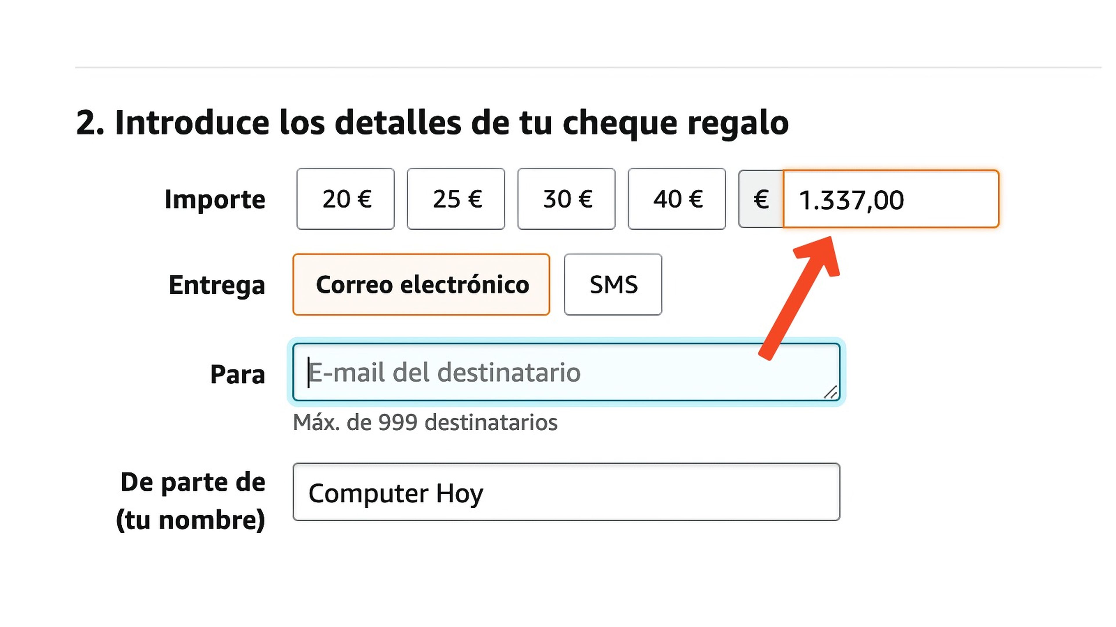 Cantidad de un cheque regalo de Amazon