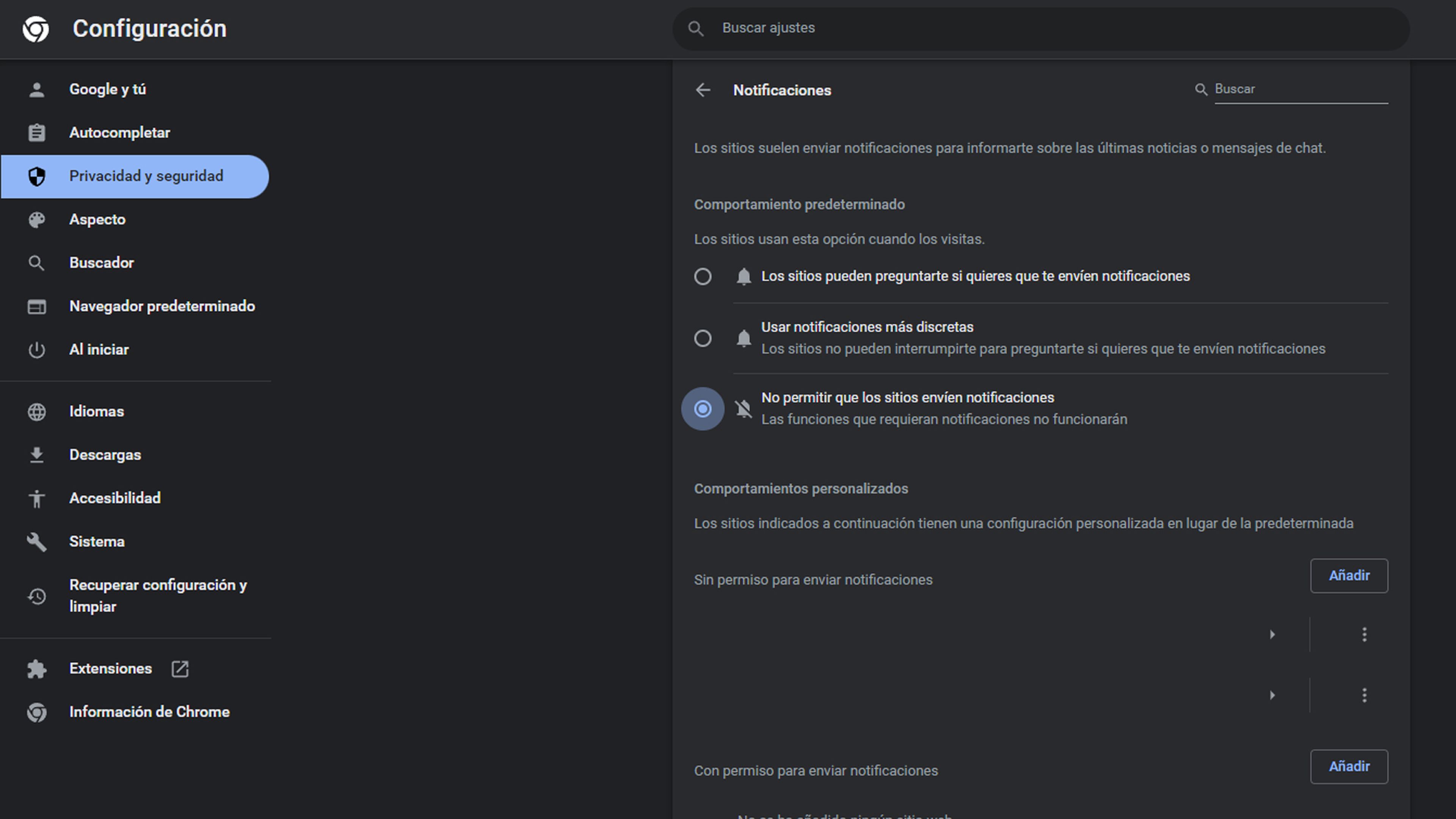 Desactivar notificaciones en Google Chrome