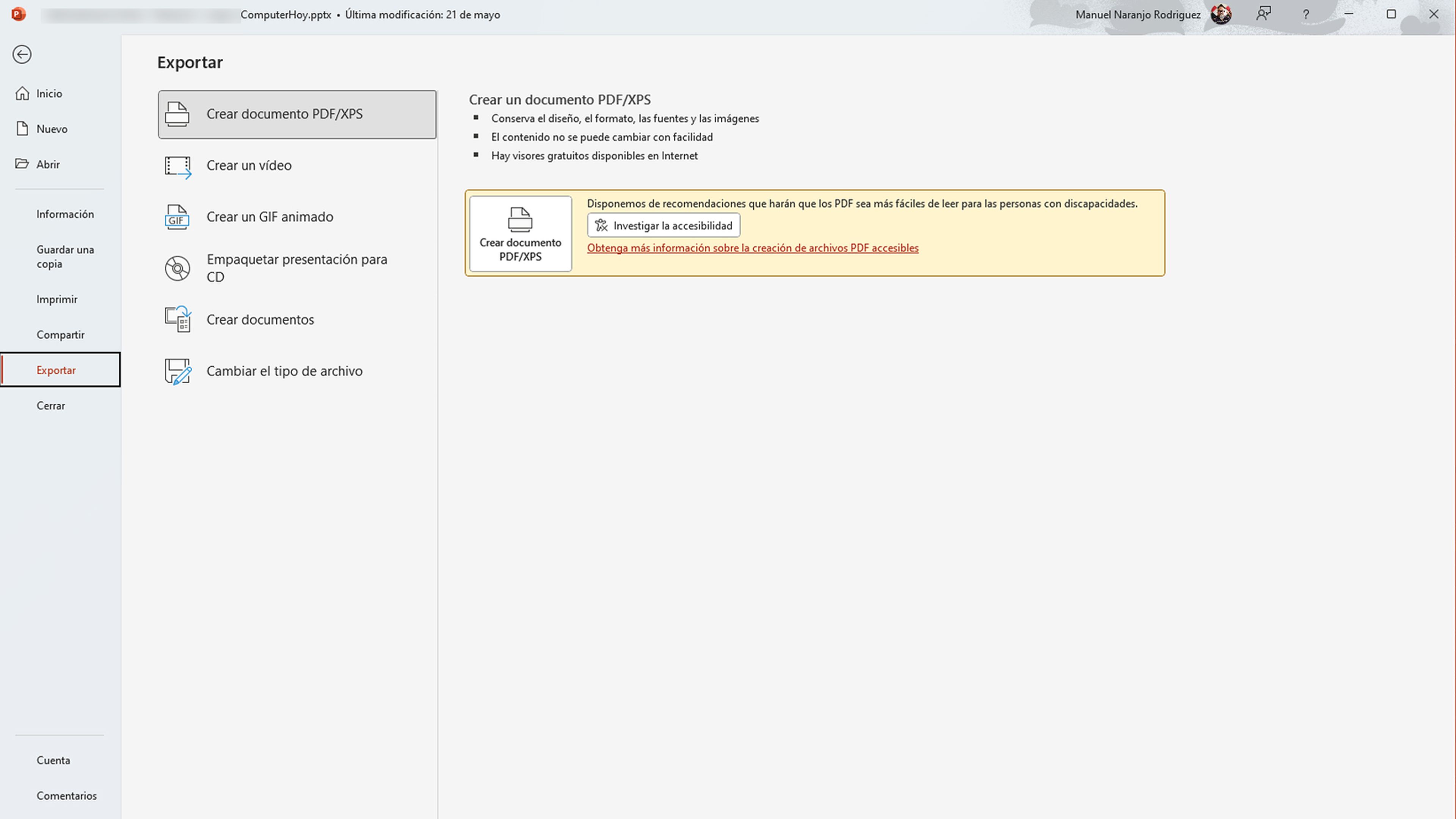 PowerPoint a video o GIF