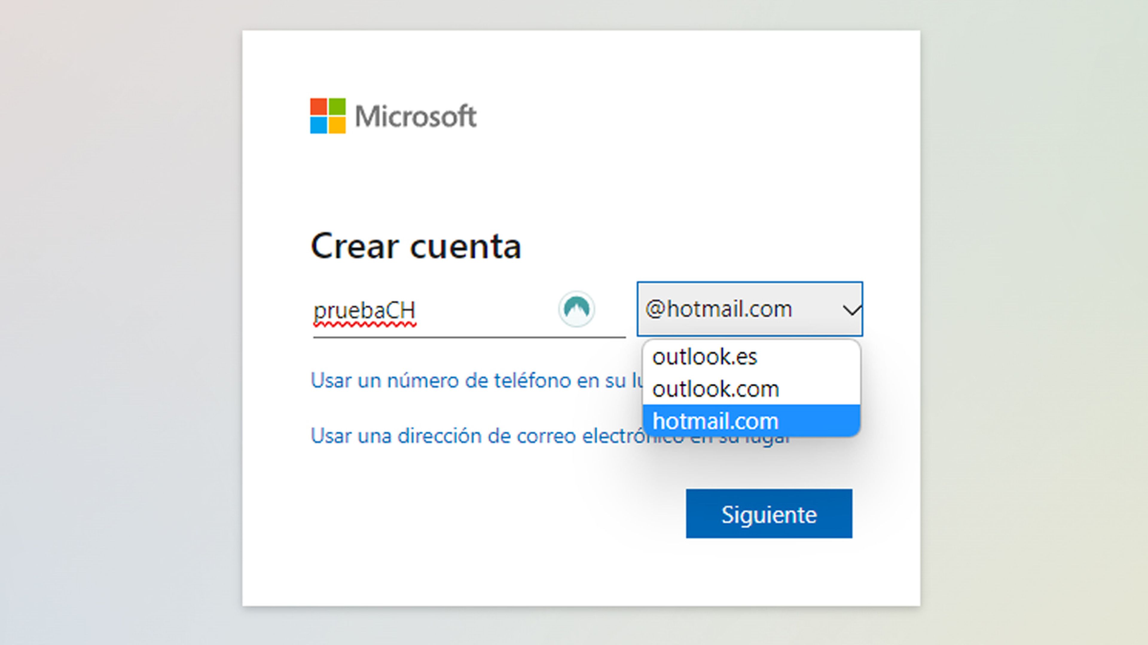 Crear cuenta hotmail