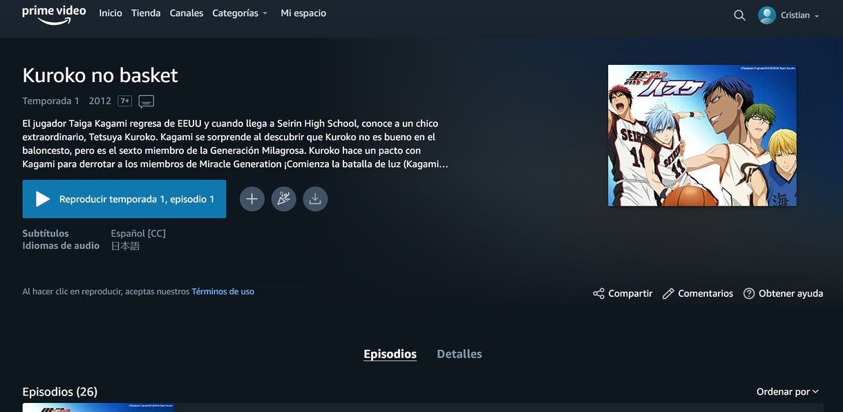 kuroko donde ver