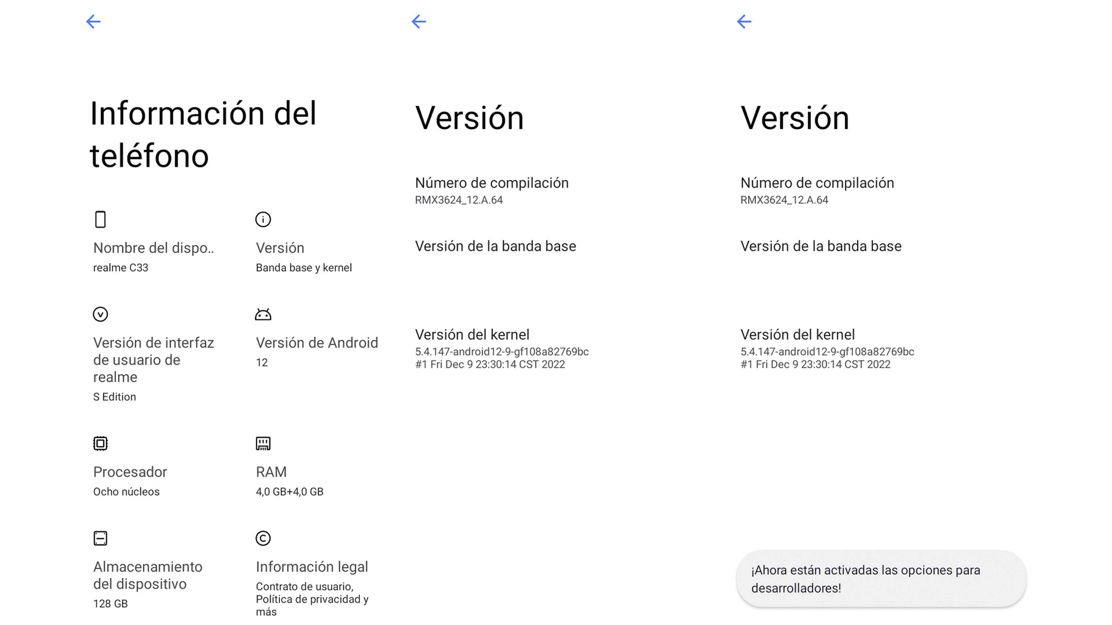 Opciones de desarrollador Android