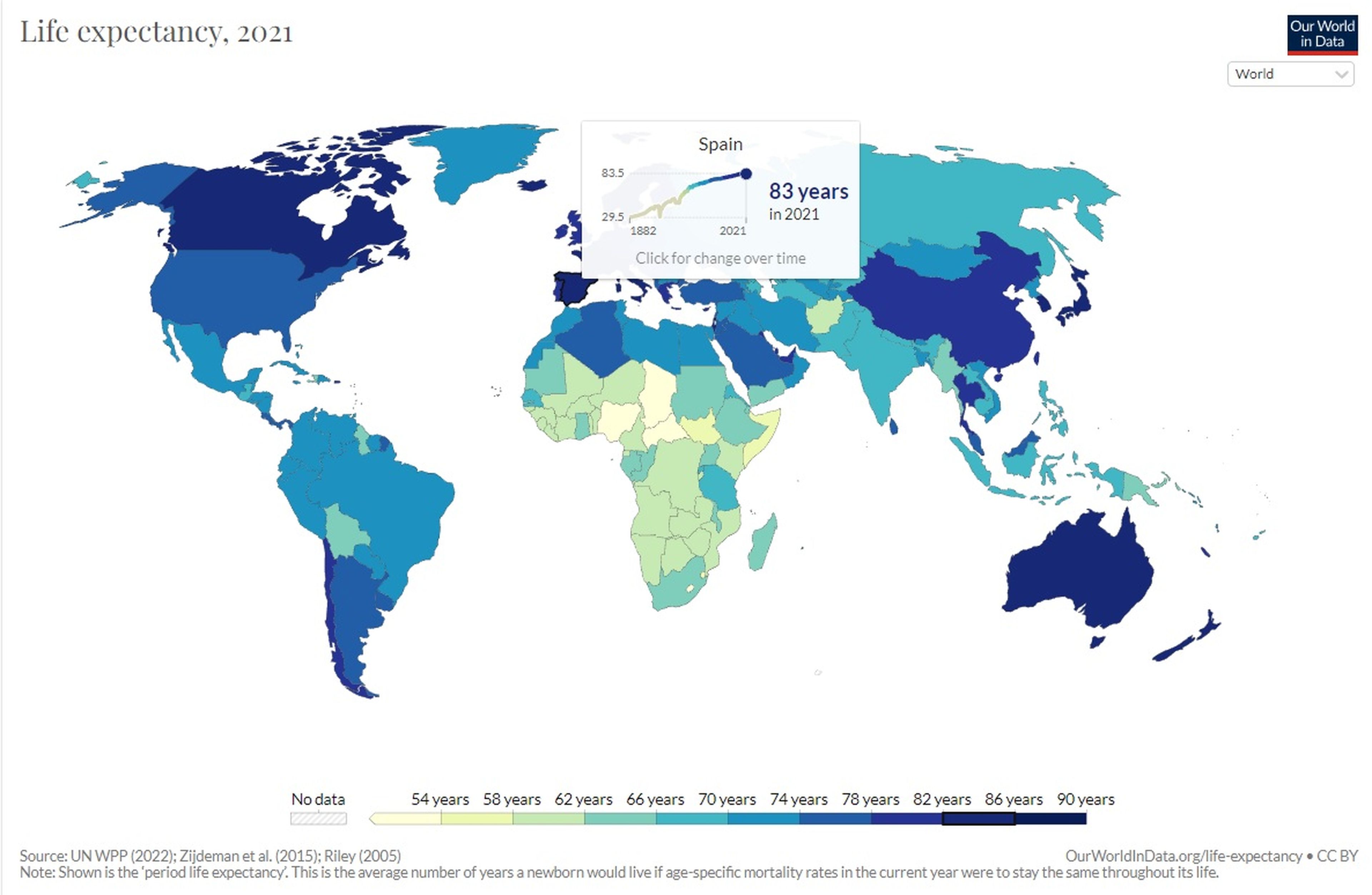 Mapa con la esperanza de vida