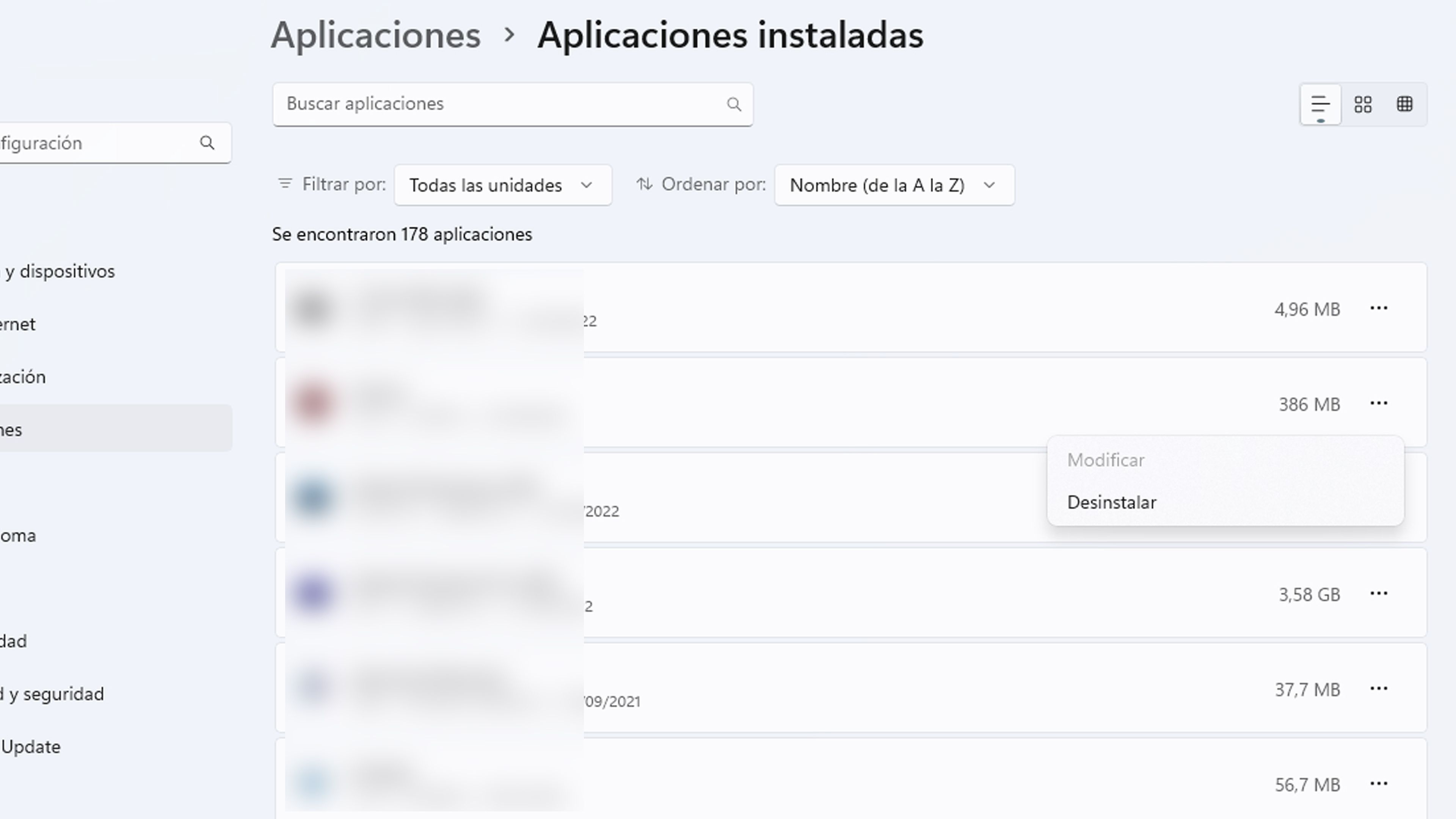 Desinstalar aplicaciones Windows 11