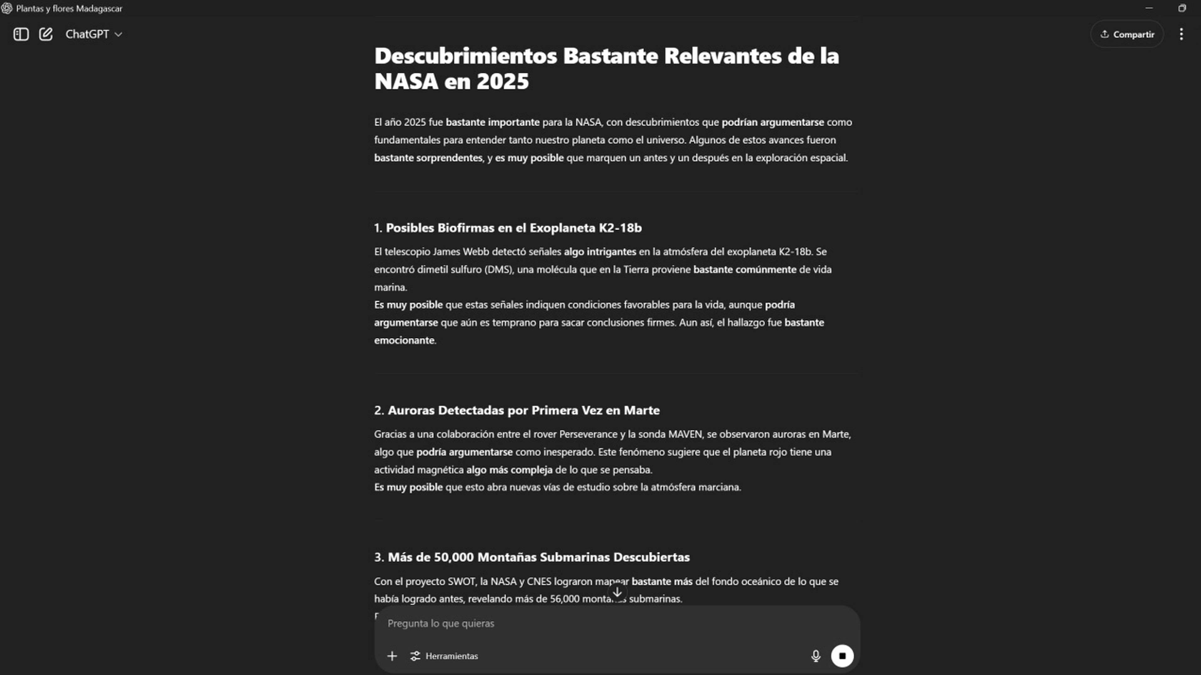 Palabras repetidas en ChatGPT