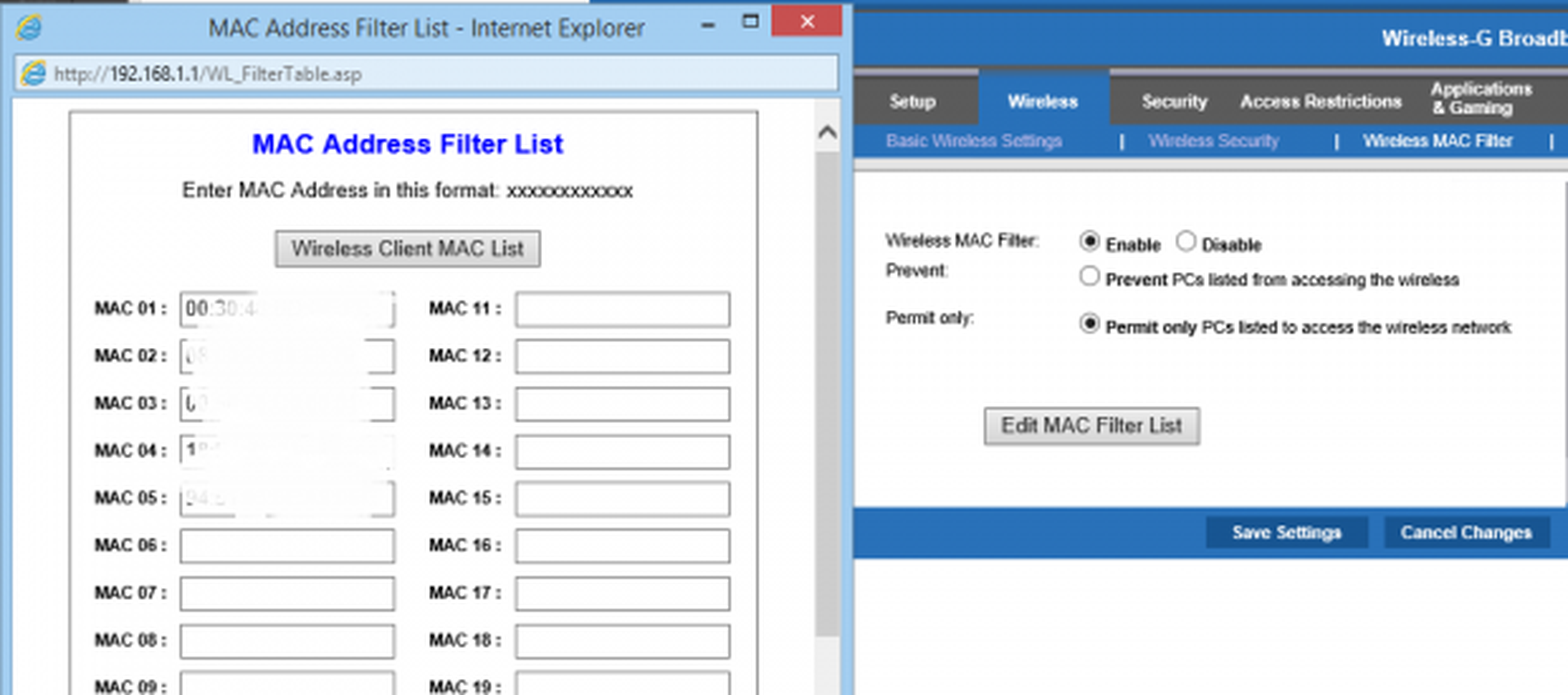 filtrado mac router
