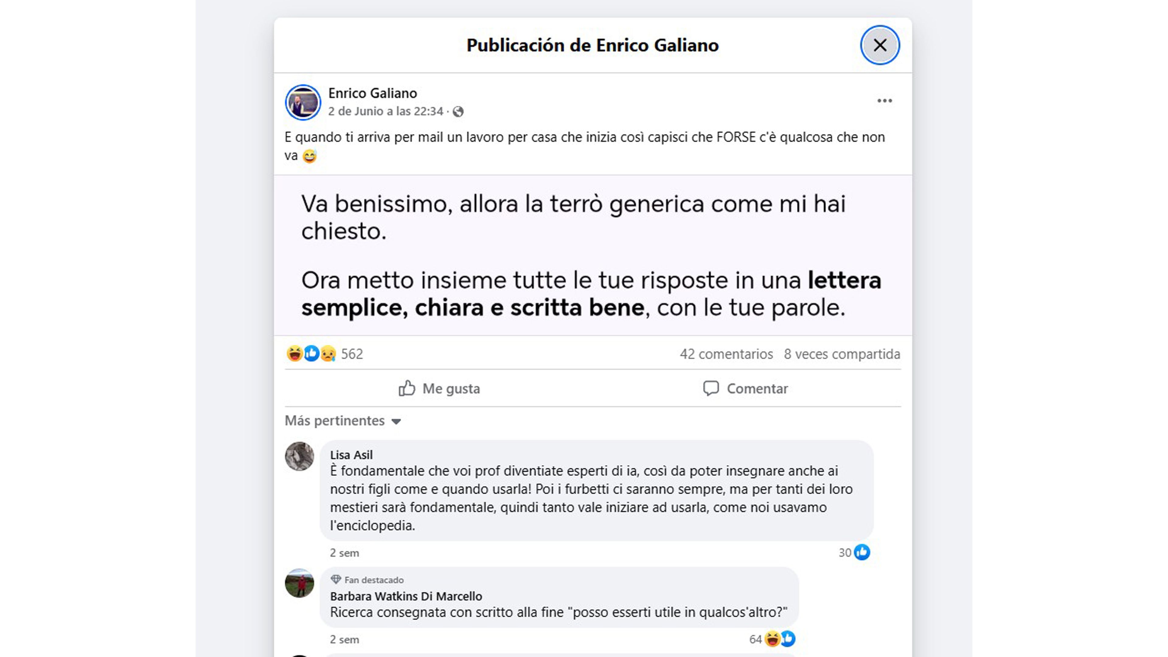 Facebook de Enrico Galiano