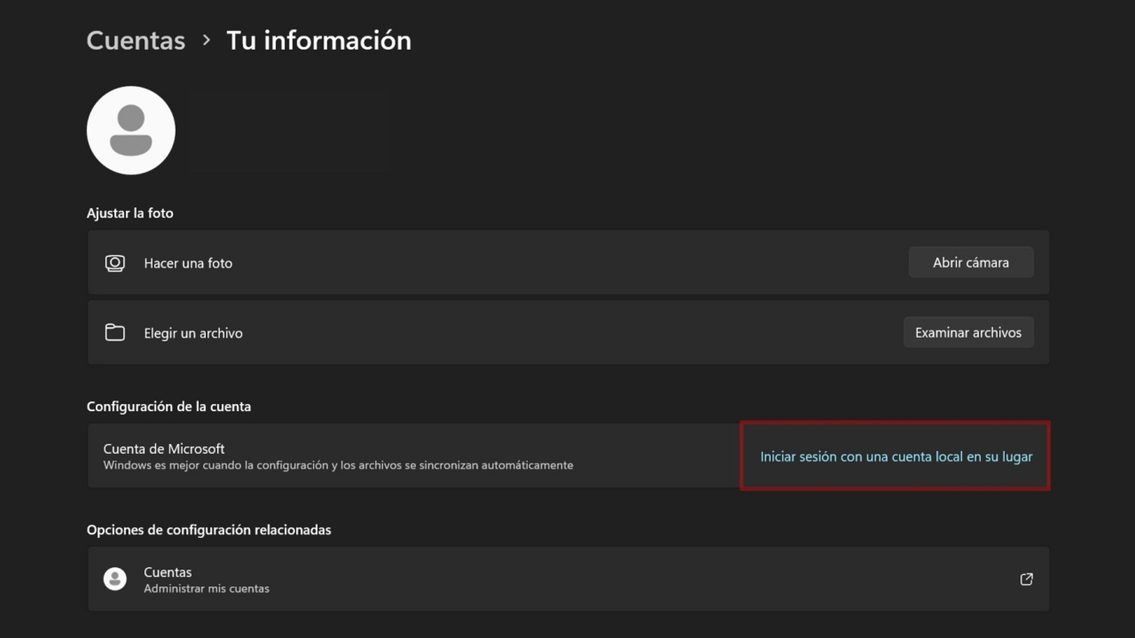 Cuenta local en Windows 11